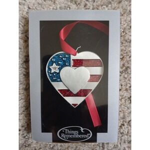 Things Remembered Pewter Patriotic Heart Stars and Stripes Christmas Ornament
